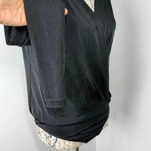 Intimately Free People Turnt Bodysuit Small Black Plunge Neck Thong Draped L/S - Picture 5 of 14